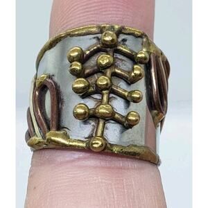 Mixed Metal Ring Brutalist MCM Chunky Cuff Adjustable 3D Biker Large Size Artist